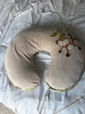 Boppy Beige Nursing Pillow with Monkey Embroidery